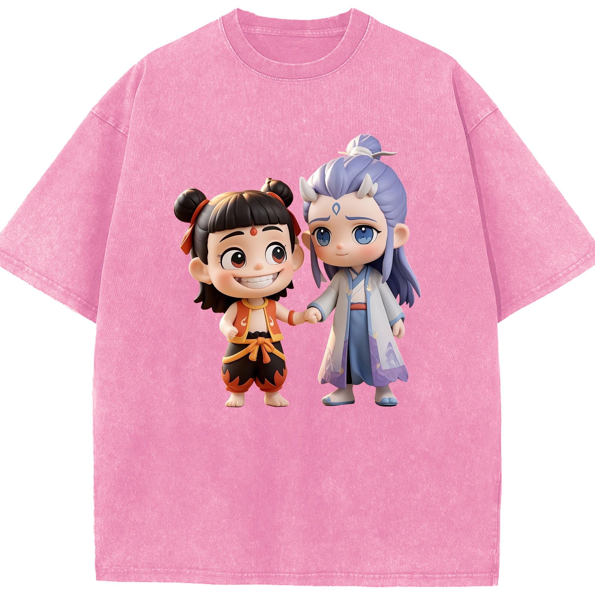 （画像用） Ne Zha 2 ナタ 魔童の大暴れ 綿100% ヴィンテージ風 半袖Tシャツ（フロントプリント）